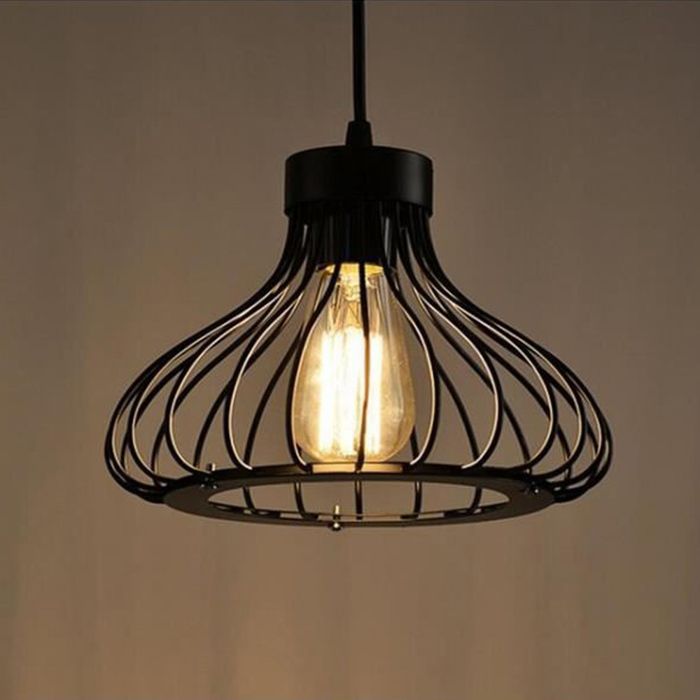 WOTTES 1PCS Lampe à Suspension Rétro en Métal Noir Cage E27 Ø23cm Lustre Industrielle Moderne Luminaire Créatif pour Cuisine