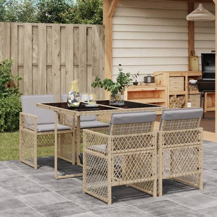 vidaXL Ensemble à manger de jardin avec coussins 5pcs Beige poly rotin 3210720