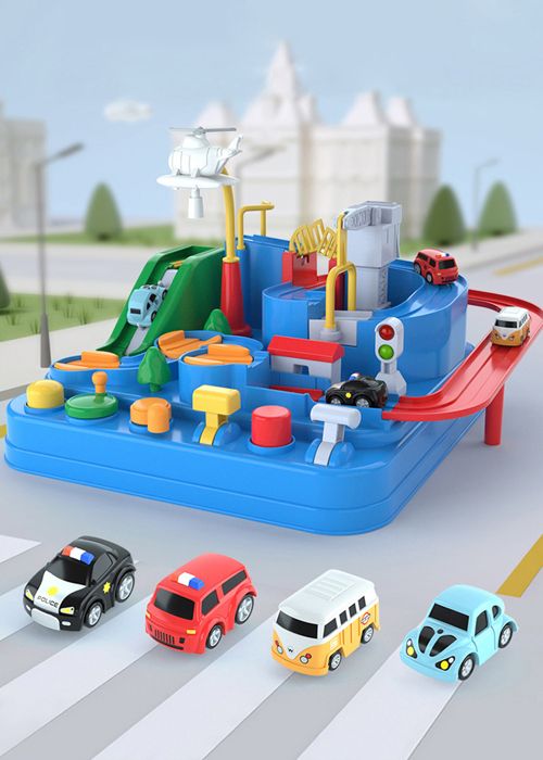 Piste De Course 2 En 1 Jaune - Circuit Voiture Enfant Avec Boîte Rangement Bidon D'Huile, 6 Voitures Incluses, Dès 3 Ans
