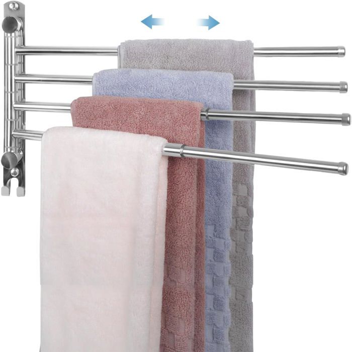 TONYSA Porte-Serviettes Avec 4 Barres 180°Rotatives En Acier Inoxydable Sus304 Porte Serviette Murale Seche Serviettes Pour Salle De Bain Cuisine Lavabo Argent 85604020