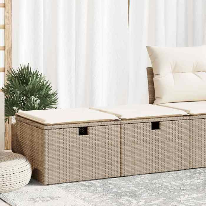 SALE 2025Salon de jardin avec coussins - Lot de 2 - beige résine tressée acacia 55 x 55 x 37 cm13 Kg 3177