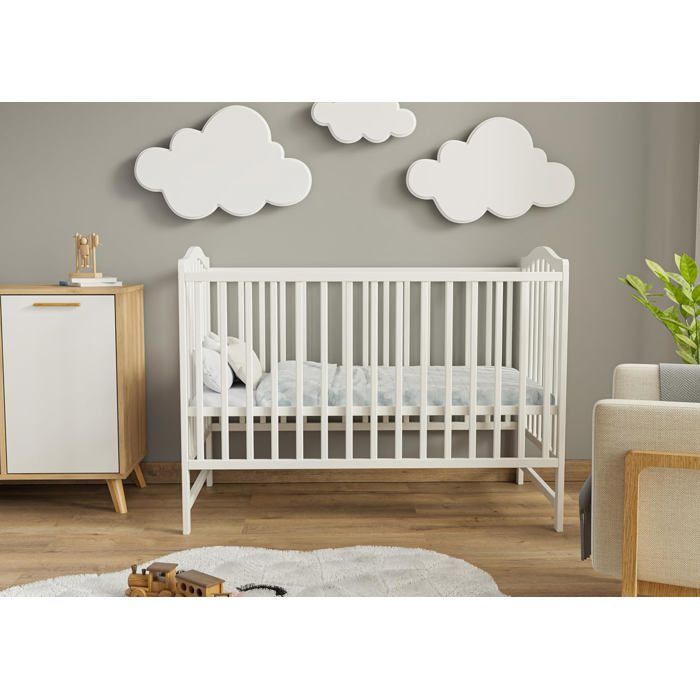 Lit Enfant Paris 120x60 cm – Lit bébé réglable en Hauteur en Bois Massif – Lit à barreaux avec Vernis à Base deau sécurisé