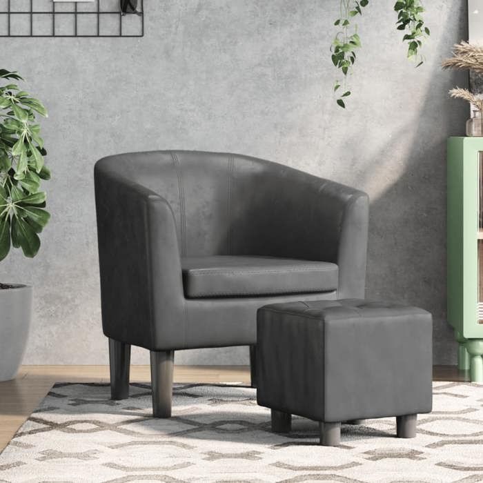 Printemps/été 2025 Fauteuil avec repose-pied gris similicuir - 70x56x68 cm LV146 Printemps/été 2025 Fauteuil avec repose-pied gris similicuir - 70x56x68 cm LV146
