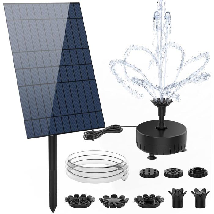 Fontaine Solaire 10W DIY Fontaine Solaire Exterieure de Jardin avec 12 Styles Buses pour Bassin Bains doiseaux Petits étangs