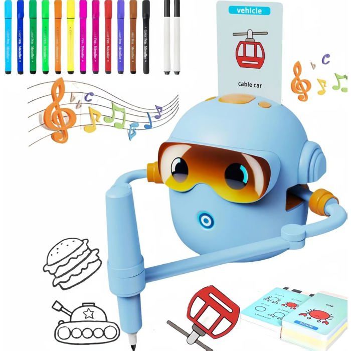 Robot Dessinateur Enfant Rechargeable - 100 Cartes, 17 Stylos, Jouet éducatif Dès 3 Ans