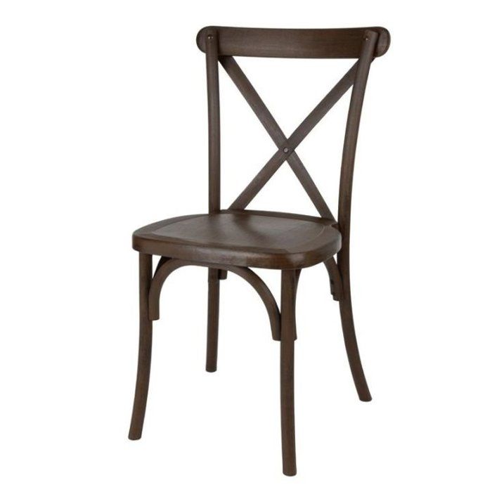 Lot de 4 chaises dintérieur et dextérieur empilables à dossier croisé en polypropylène effet bois foncé MANHATTAN Lot de 4 chaises dintérieur et dextérieur empilables à dossier croisé en polypropylène effet bois foncé MANHATTAN