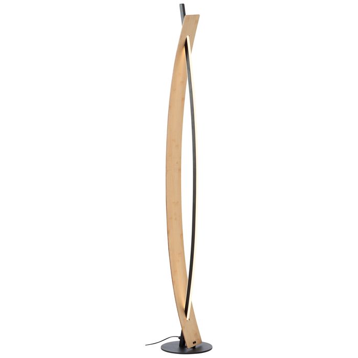 Lampadaire - Brilliant - VISBY - 120x18cm - LED intégrée 18W 2000lm 3000K - noir et naturel - métal et bambou