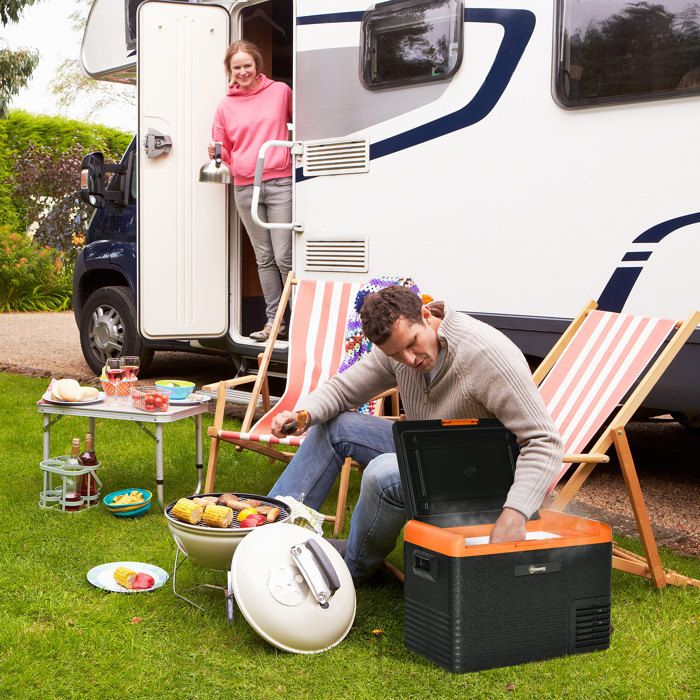 Glacière électrique 40L portable réfrigérateur congélateur avec poignées - dim. 587L x 365l x 438H cm orange et noir