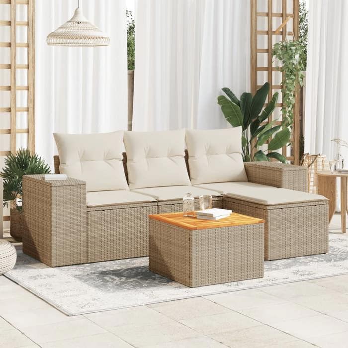 Ensemble de salon de jardin - vidaXL - Résine tressée - Beige - Coussins inclus