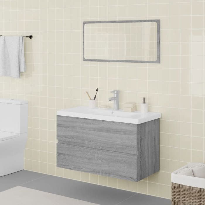 Ensemble de meubles de salle de bain - vidaXL - Sonoma gris - Bois dingénierie - 80x395x45 cm - Miroir inclus