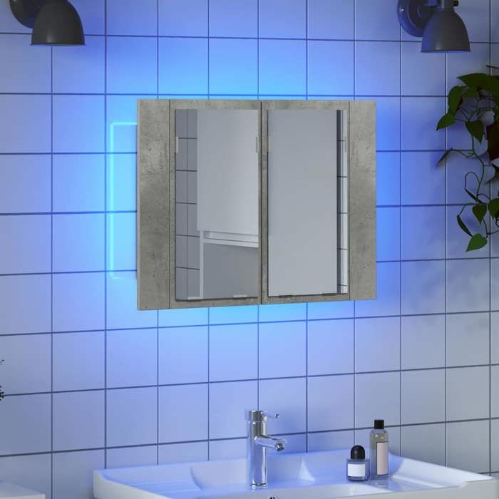 Armoire de salle de bain à miroir LED - vidaXL - Gris béton - 60x12x45 cm - Lumière RVB - Acrylique - 2 étagères