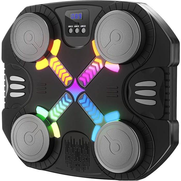 Machine De Boxe Musicale Murale Bluetooth NK Pour Adultes Et Enfants - 9 Modes D'Entraînement, 9 Vitesses, Haut-Parleur Puissant, Écran LCD Et LED (43 X 43 X 7,5 Cm)