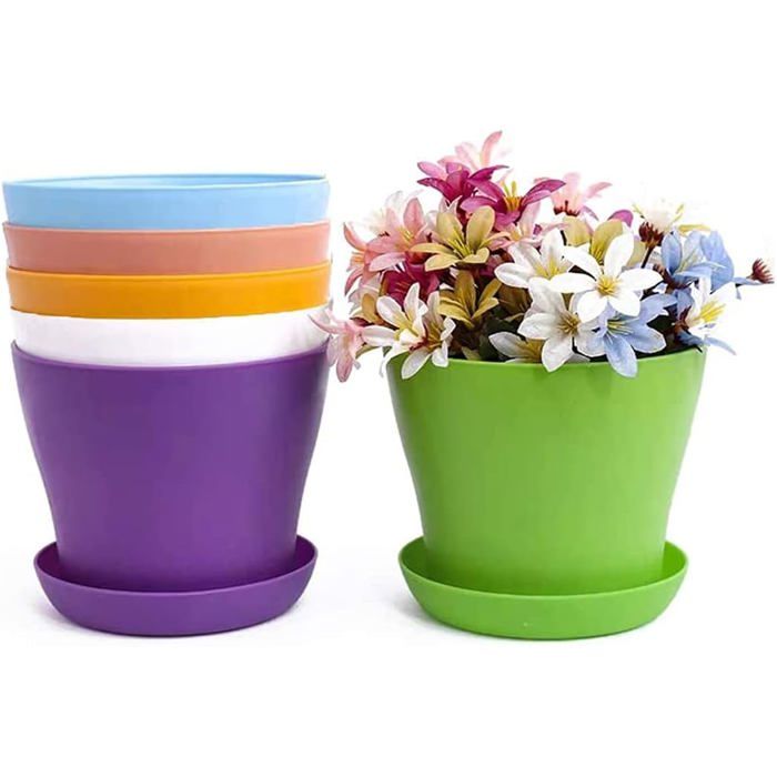 Pot de fleurs et soucoupe avec bac de récupération grand pot de fleurs en plastique coloré récipient à semis pour jardin.