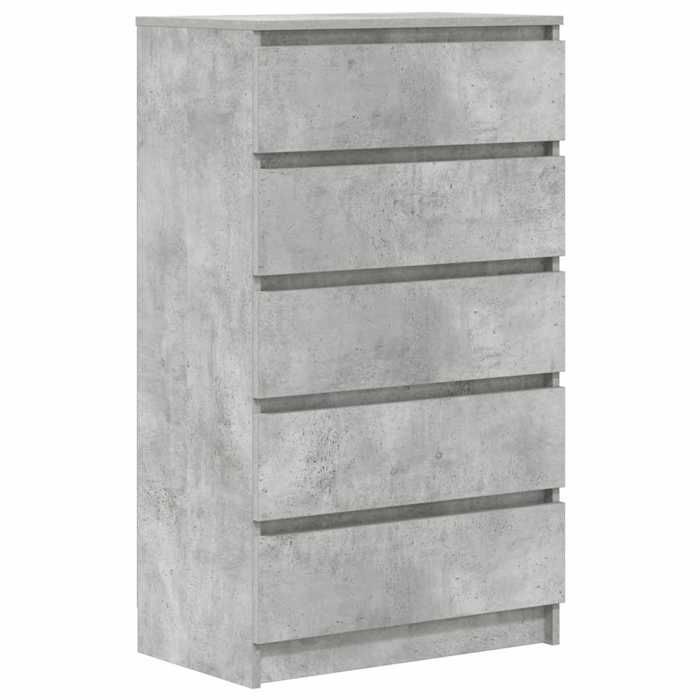 Commode à tiroirs - GKO - Gris béton - Bois dingénierie - 60x36x103 cm - 5 tiroirs - Assemblage requis