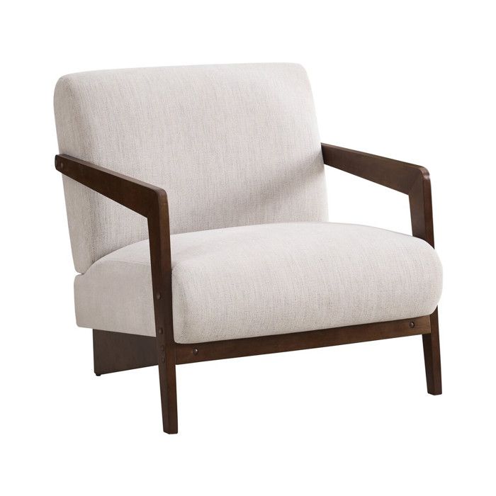 Fauteuil intérieur scandinave en bois et tissu Lena - Beige