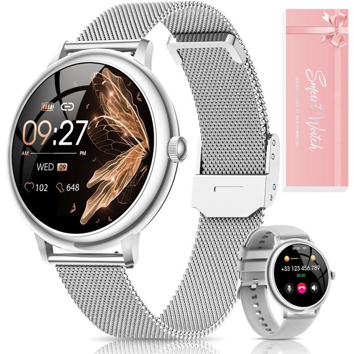 Montre Connectée Femme Petite Ronde Écran Tactile Amoled 1 19 Avec Appel Fonction Féminine Sommeil Fréquence Cardiaque Sp[YS169]