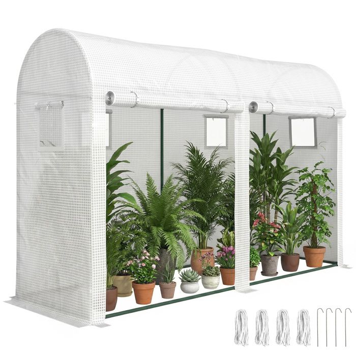 Serre de Jardin - Outsunny - Bâche PE et Châssis Acier - Porte et Fenêtres en Roulante - 300 x 100 x 200 cm - blanc