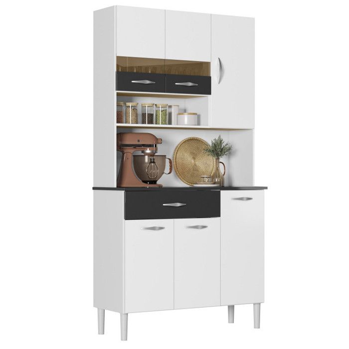 Buffet 6 Portes 1 Tiroir 7 Niches Blanc et Noir Vogue L 90.9 H 176 P 36.3 cm - L 90.9 x l 36.3 x H 176 cm Buffet 6 Portes 1 Tiroir 7 Niches Blanc et Noir Vogue L 90.9 H 176 P 36.3 cm - L 90.9 x l 36.3 x H 176 cm