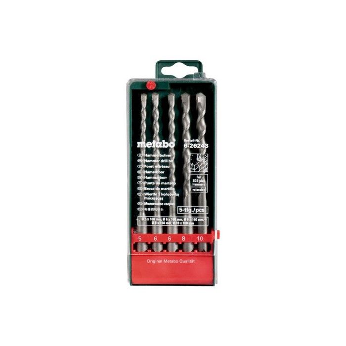 Ensemble de forets SDS Plus metabo 5 pièces Pointe en carbure Tête en forme de burin Spirale en forme de