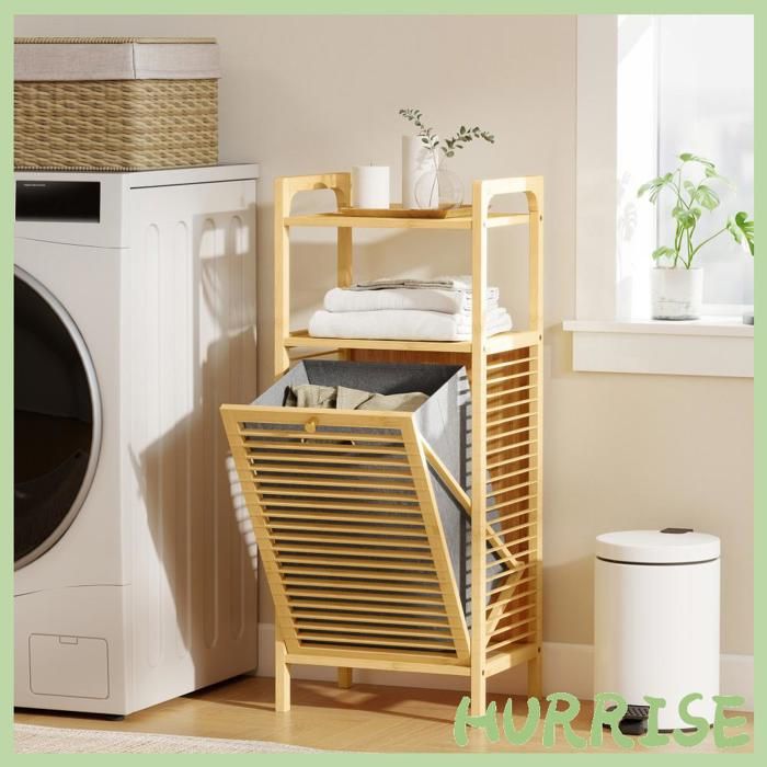 Cocosity Meuble De Rangement En Bambou Meuble De Salle De Bain Étagère Panier À Linge Basculant 40X30X95Cm Effet Bois Naturel