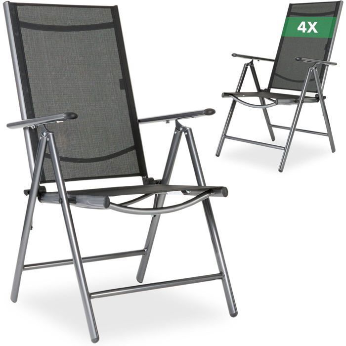 AREBOS 4x chaises de jardin à dossier haut et pliables Dossier réglable sur 7 positions jusquà 150° Charge 120 kg AREBOS 4x chaises de jardin à dossier haut et pliables Dossier réglable sur 7 positions jusquà 150° Charge 120 kg