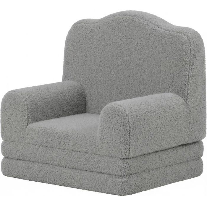 Canapé de la couronne 2-en-1 évolutif pour enfant Fauteuil et méridien dépliable Tissu polaire ultra-doux mousse Gris