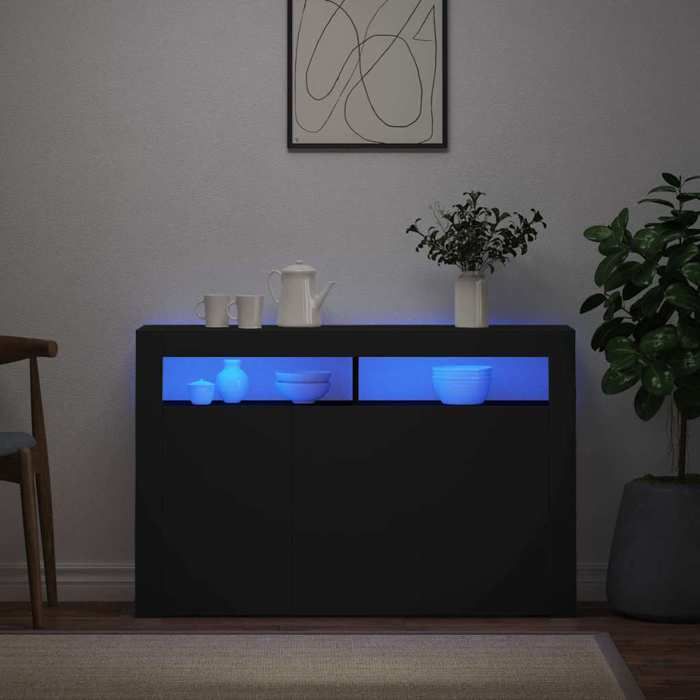 Buffet - Bahut/Commode couloir Noir Magnifique Buffet avec lumières LED - pour Rangement - noir 115 5x30x75cm CL6041100