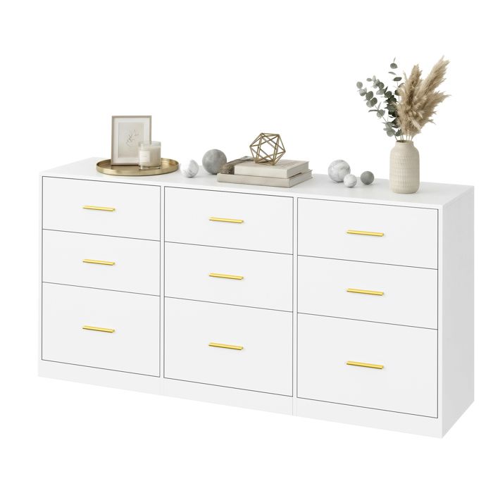 Commode de Chambre à Tiroirs Meuble de Rangement Moderne Commode pour Chambre ou Salon 9 Tiroirs 40 x 1602 x 78 cm Blanc