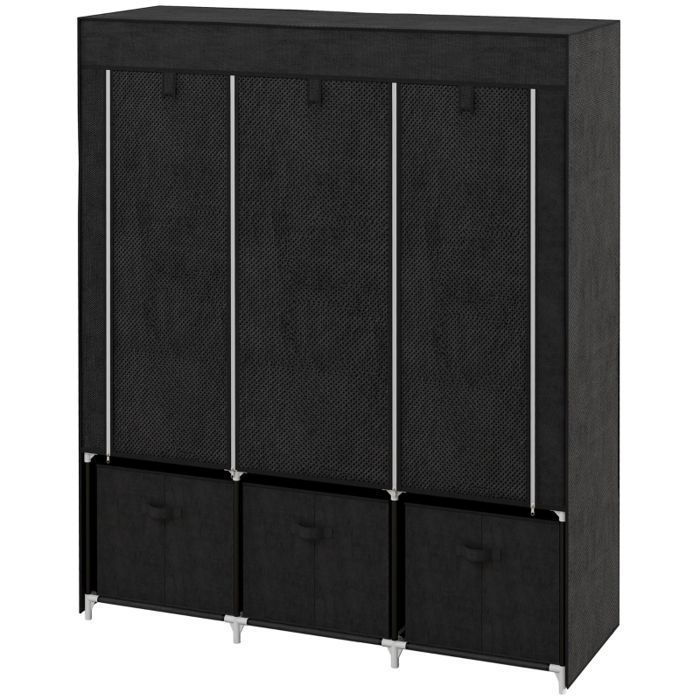 Armoire pliante en tissu - Dimensions 125x43x1625 cm - 3 tiroirs en tissu - 2 tringles à vêtements