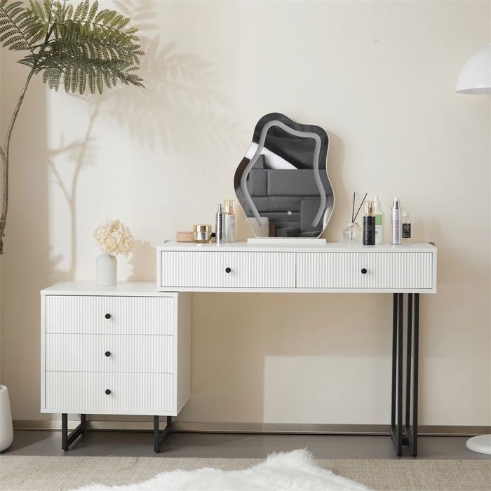 Coiffeuse Moderne avec Miroir LED Intégré – Design Modulable & Rangement Optimisé – Coiffeuse avec  5 tiroirs – sans tabouret