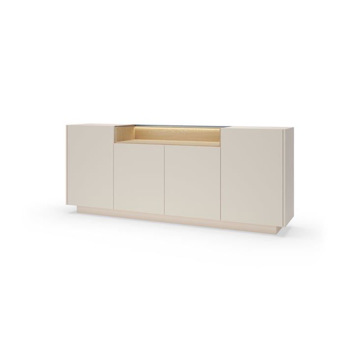 Armoire de rangement - 203 x 39 5 x 83 cm - Beige & Chêne crémone - 4 portes push-to-open - 9 étagères + LED