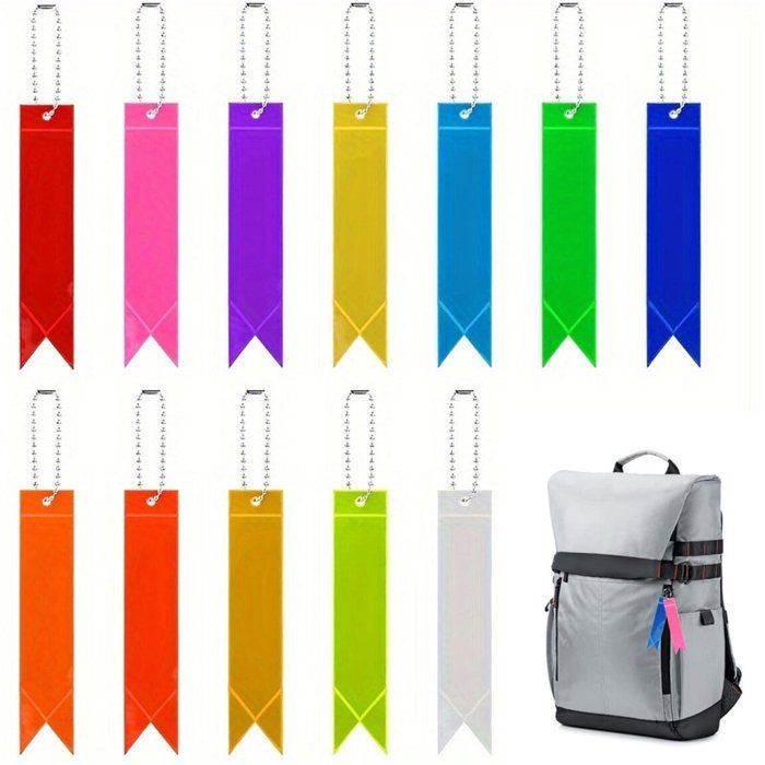 Pendules réfléchissantes 15 cm lot de 12 couleurs pour sac à dos clés vélo marche et course à pied
