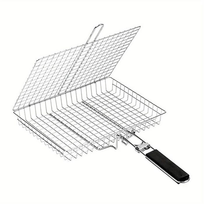 Panier Grille Barbecue en Acier Inoxydable(plus profonde) Pliable Portable & Résistant Avec Poignée Amovible Pour Poisson