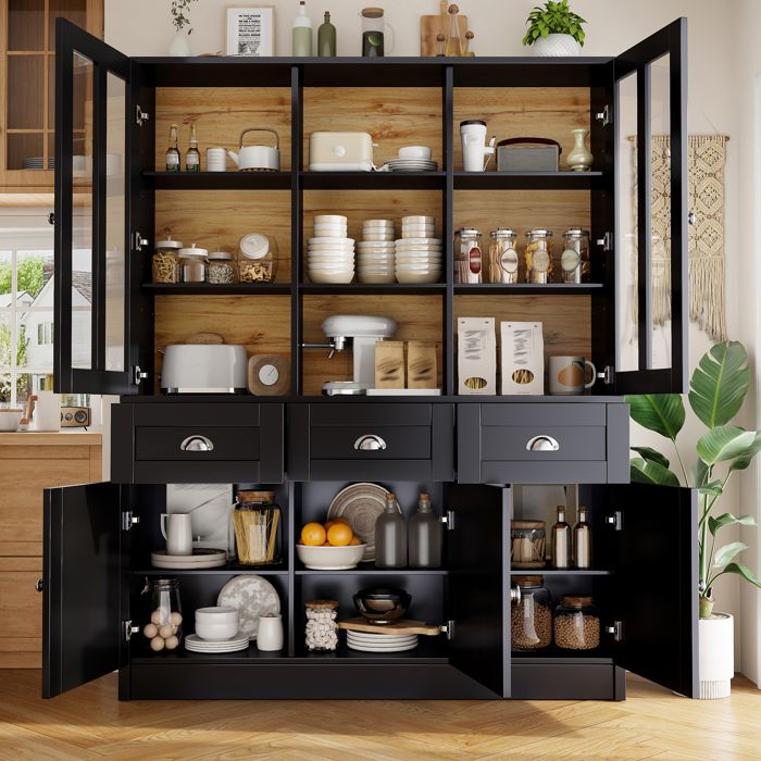 meuble rangement vitrine armoire portes coulissantes 140x38 5x175 cm MDF acrylique noir cuisine salon EVRYAE