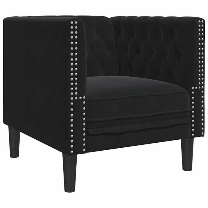 Fauteuil Chesterfield - vidaXL - velours - noir - avec accoudoirs - 71 x 745 x 705 cm(rqq19n8467)