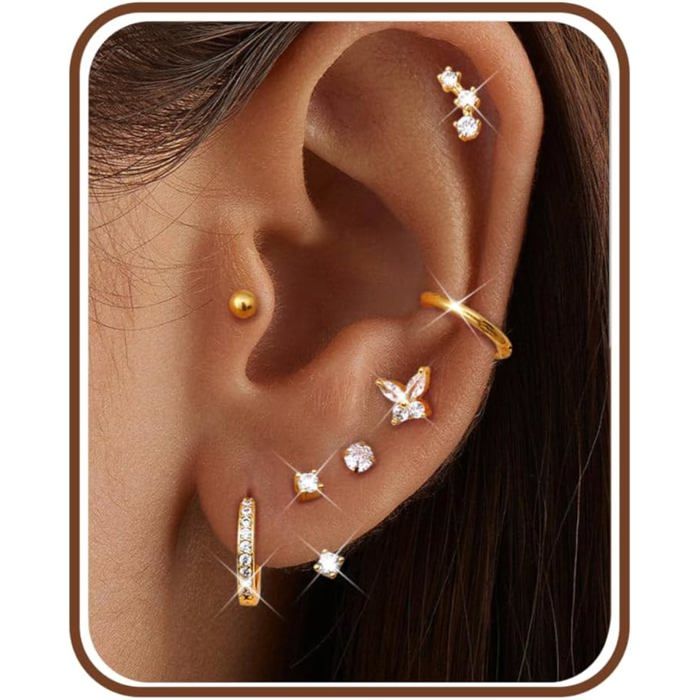 7 Paires Boucles DOreilles Femme Acier Inoxydable Piercing Oreille Boucles DOreilles Femme Or Argent Creoles Bijoux Acier [PP191]