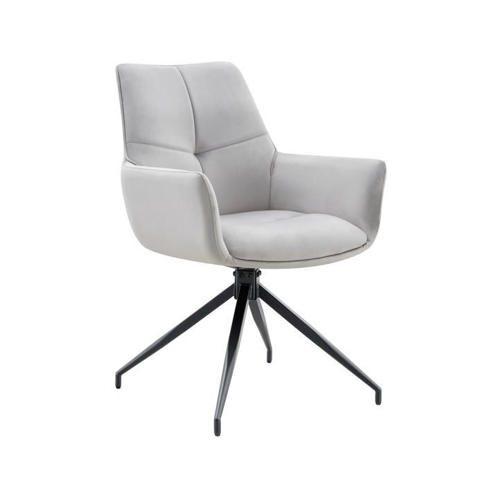 ELVORIN Chaise pivotante 360° lot de 2 48 x 50 x 85 cm tissu gris clair accoudoirs pieds en métal noir