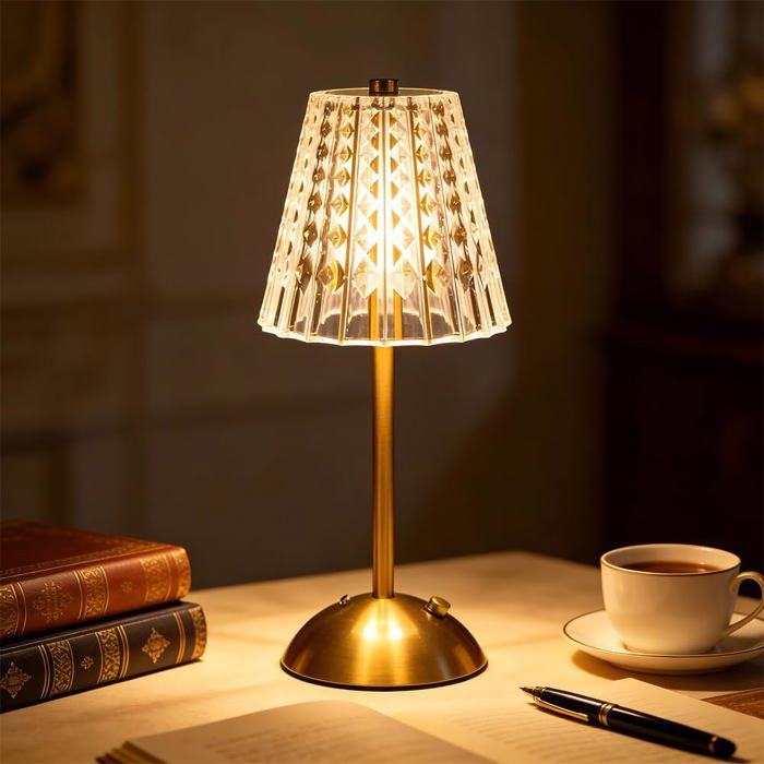 Table Tactile Lampe Sans Fil Petite Lampe de Table en Cristal 800mAh 3 Couleurs Rétro Lampe de Table lampe de table rechargeable