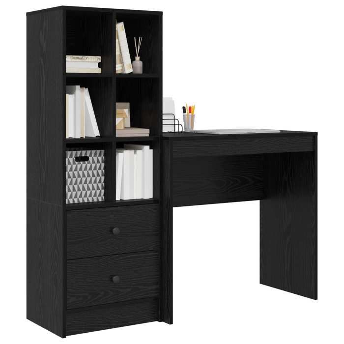 Noir bureau - CLARENCE - Pour Étudiant / salarié - avec tiroir avec étagère avec stockage 2 pcs Chêne noir LV6707