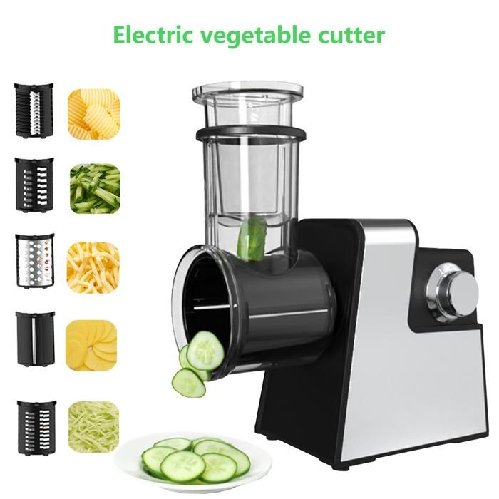 Robot Coupe Légumes 500W Entrée XL Transparente 5 Lames (Râpés/Ondes/Hachoir) Corps Inox Mains Libres Lave-Vaisselle