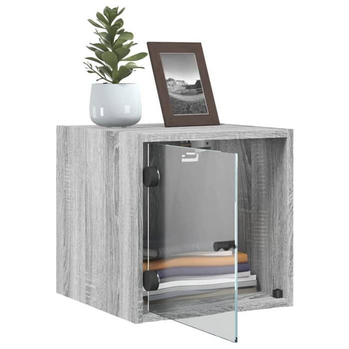 Cabinet de Lit Moderne Gris Table de chevet/nuit avec rangement avec porte en verre sonoma gris 35x37x35 cm CC3669 Cabinet de Lit Moderne Gris Table de chevet/nuit avec rangement avec porte en verre sonoma gris 35x37x35 cm CC3669