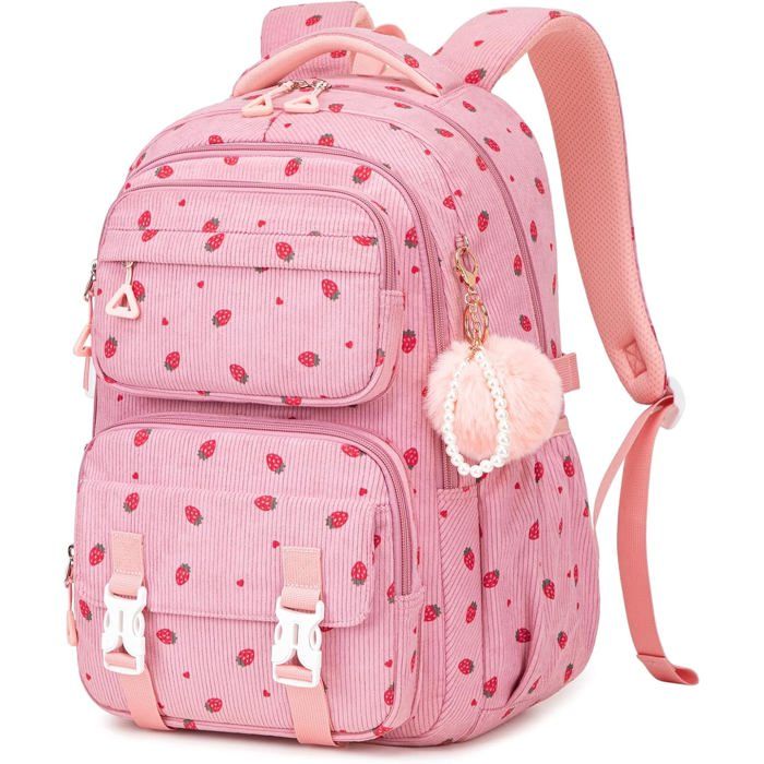XJYDNCG Cartable Fille PrimaireSac à Dos ScolaireCartable Adolescent Léger Étanche Multi‑poches pour Collège Lycée - Rose