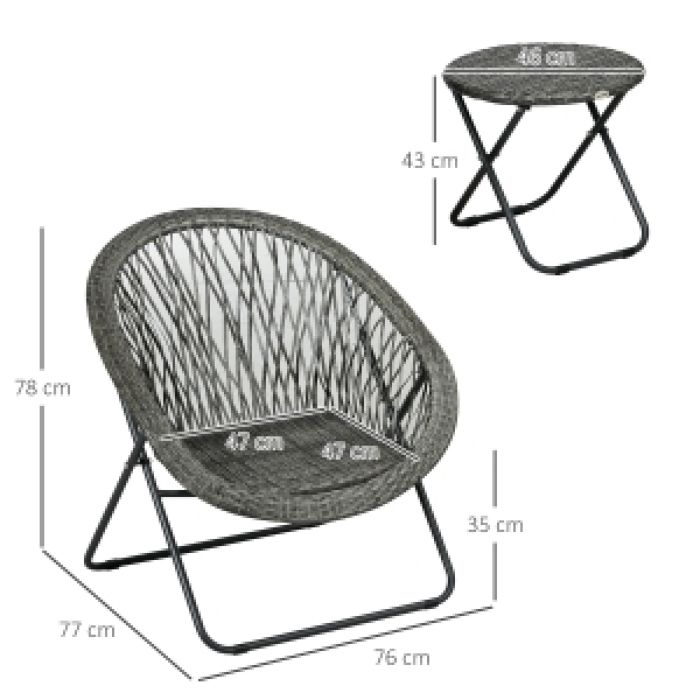 Salon de jardin pliable 3 pièces avec 2 chaises et table dappoint acier et résine tressée balcon terrasse