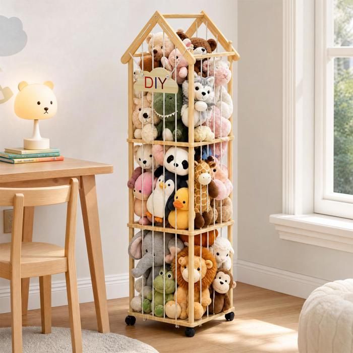 Rangement Peluche Enfant Range Peluche Rangement Doudou en Bois 40×40×150cm Meuble Rangement Jouet pour Salle de Jeux Salon Rangement Peluche Enfant Range Peluche Rangement Doudou en Bois 40×40×150cm Meuble Rangement Jouet pour Salle de Jeux Salon