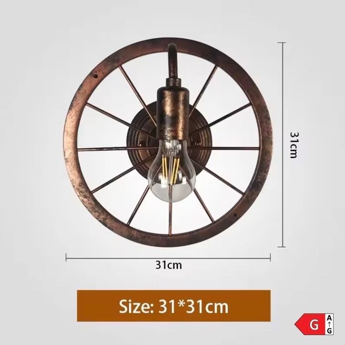 Applique murale industrielle E27 roue vintage métal rouillé 30 cm intérieur couloir salon café