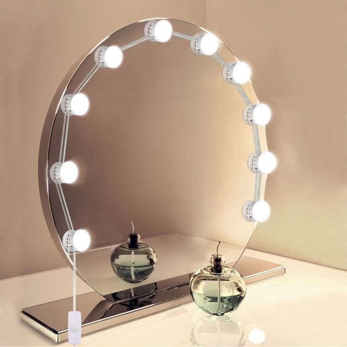 EINFEBEN Lampe de miroir pour le maquillage 10 LEDs Lumière de maquillage  USB gradable Style Hollywoodien