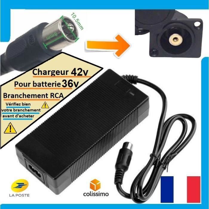 Chargeur Velo 36v vélo electrique RCA Chargeur 42v pour batterie 36v [Branchement RCA VERIFIEZ AVANT D'ACHETER ]