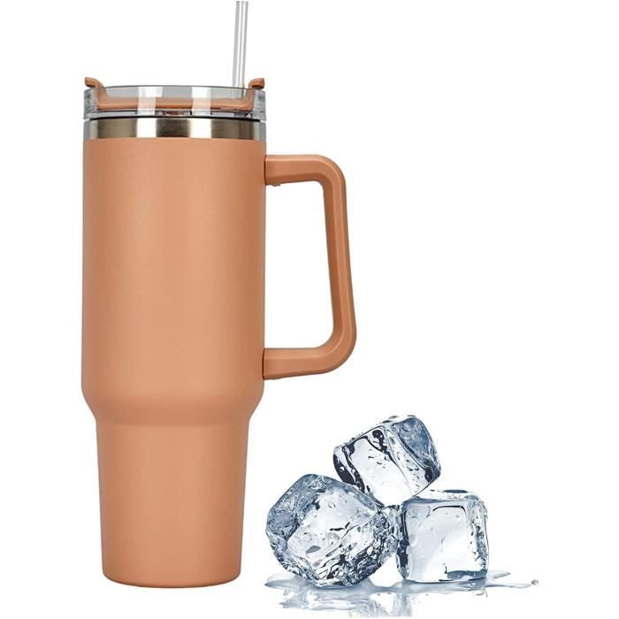 Mug Isotherme40 OZ Tasse thermos chaude et froideVerres à Boire Réutilisablesavec manche et paillepour sportsvoyages(Kaki)