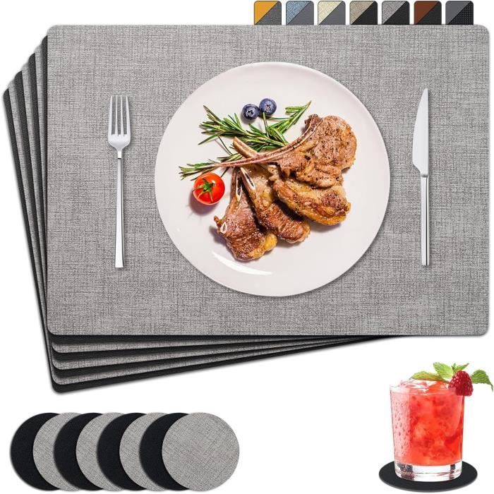 Wanfolle Lot De 4 Sets De Table Lavables Cuir Double Face - Antidérapant Résistant Chaleur, Gris Foncé