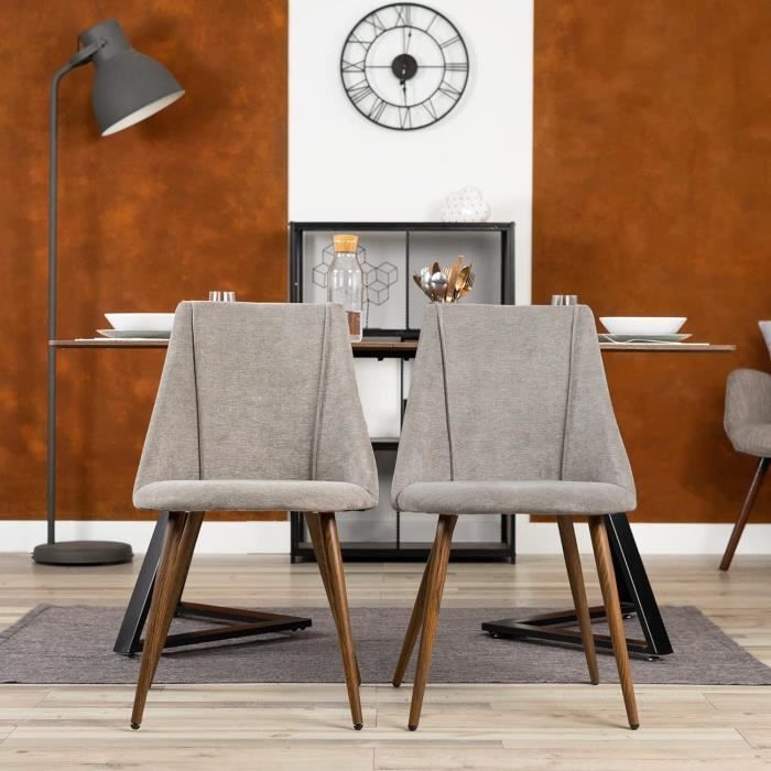 Chaise Scandinave Teknik Wood - Tissu Gris - 4 Pieds Bois - Salle à Manger